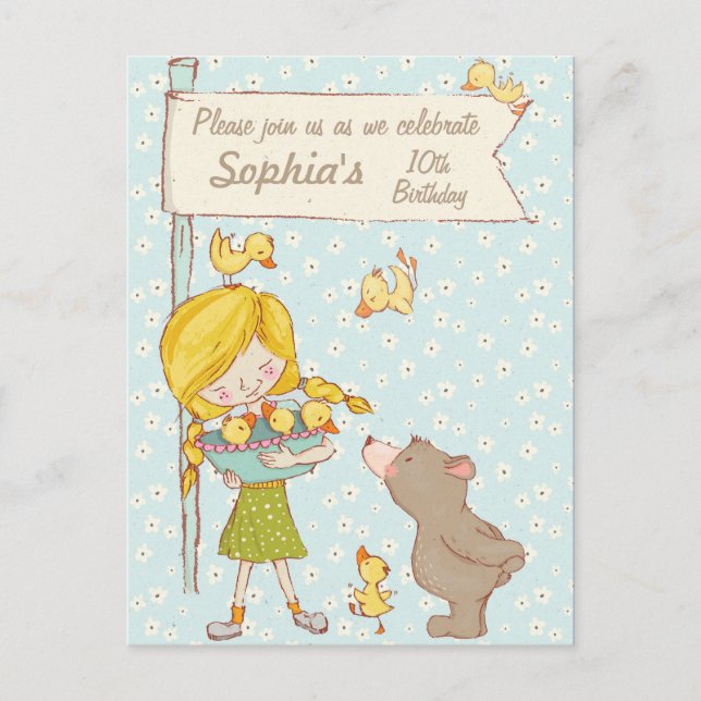 Carte Postale Ours et colliers Enfants Invitation Anniversaire (Devant)