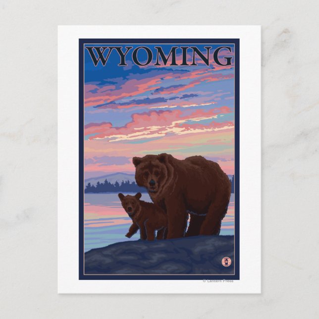 Carte Postale Ours et CubWyomingVintage Affiche de voyage (Devant)