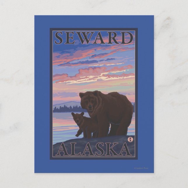 Carte Postale Ours et écouvillons - Eau, Alaska (Devant)