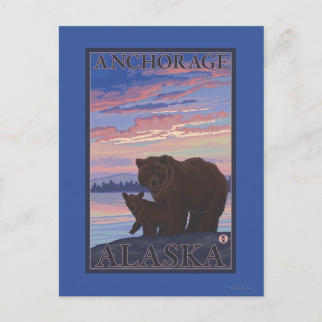 Carte Postale Ours et ourson - Anchorage, Alaska (Devant)