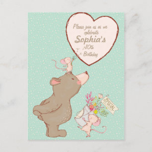 Carte Postale Ours et souris Enfants Invitation Anniversaire