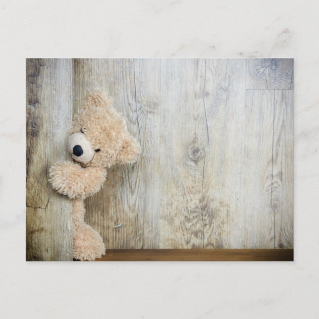 Carte Postale Ours farci mignon Fond en bois rustique (Devant)
