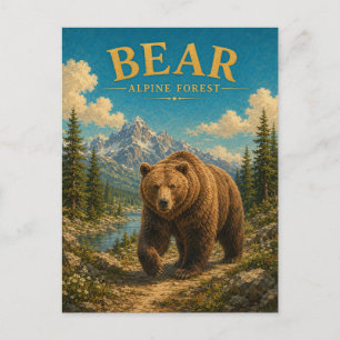 Carte Postale Ours Forêt Alpine Aquarelle GeoSaga