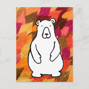 Carte Postale Ours Grizzly de dessin animé drôle couleur feuille