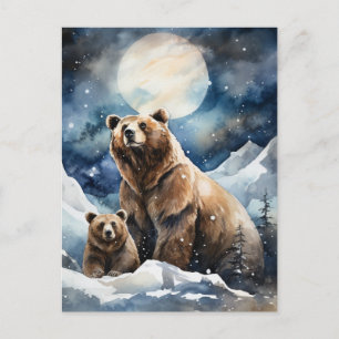 Carte Postale Ours Grizzly et bébé