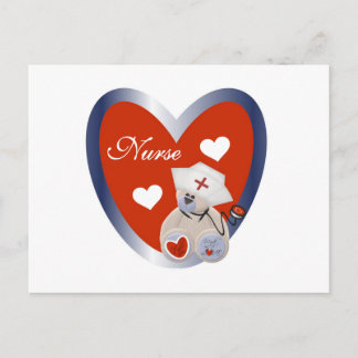 Carte Postale Ours-infirmière avec T-shirts et cadeaux de coeur