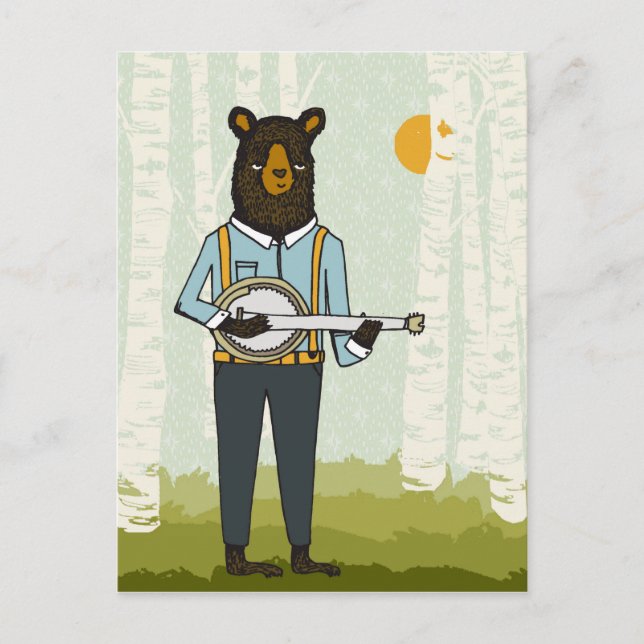 Carte Postale Ours Jouant Banjo (Devant)