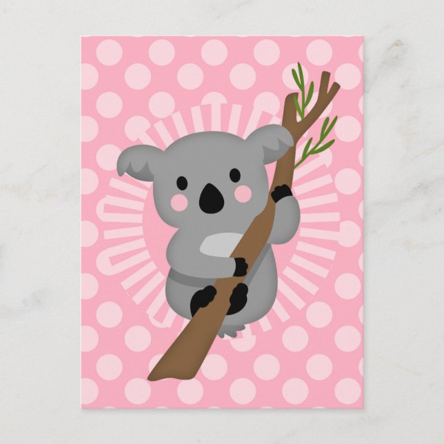 Carte Postale Ours Koala mignon - Fille Gris Rose (Devant)