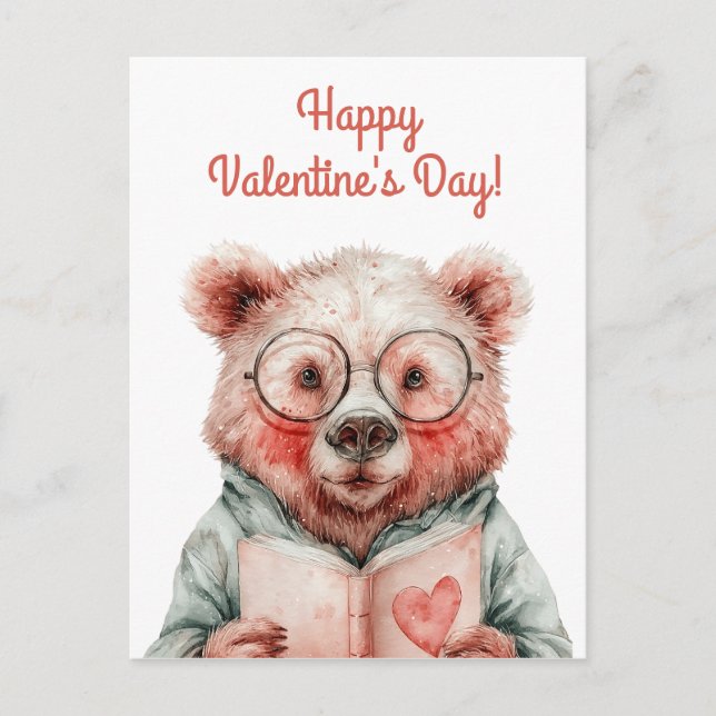 Carte Postale Ours livresque de la Saint-Valentin (Devant)