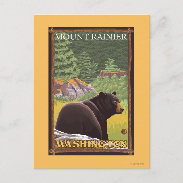 Carte Postale Ours noir en forêt - Mount Rainier, Washington (Devant)