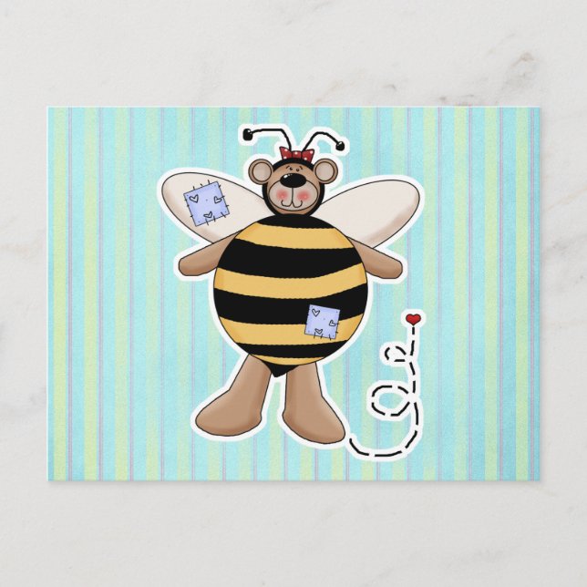 Carte Postale Ours nounut papillon abeille (Devant)