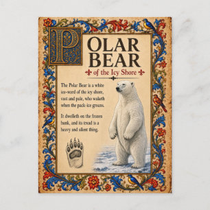 Carte Postale Ours Polaire, Art de Bestiaire Médiéval