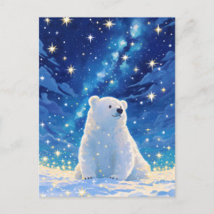 Carte Postale Ours polaire de la Voie lactée scintillante Ciel é