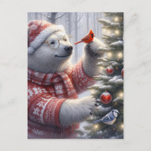Carte Postale Ours polaire de Noël et oiseaux