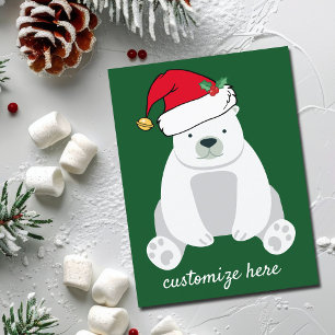 Carte Postale Ours polaire de Noël mignon dans Santa Hat Green