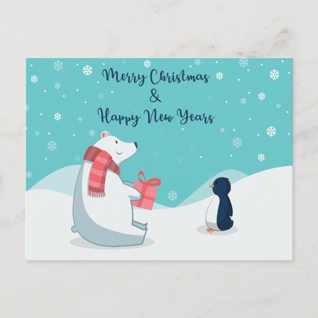 Carte Postale Ours polaire et pingouin ! (Devant)