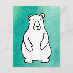 Carte Postale Ours Polaire Grizzly de Dessin Animé Drôle Bleu Cl