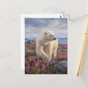 Carte Postale Ours polaire Toundra arctique Fleur sauvage