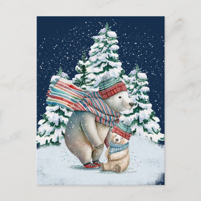 Carte Postale Ours polaires à l'aquarelle mignons (Devant)