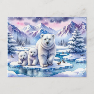 Carte Postale Ours polaires et peinture de scène hivernale ennei