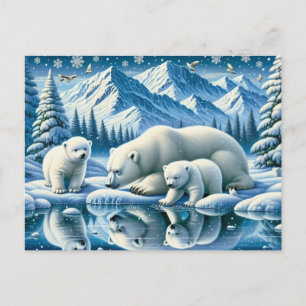 Carte Postale Ours polaires et peinture de scène hivernale ennei