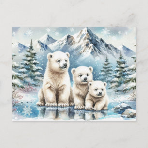 Carte Postale Ours polaires et peinture de scène hivernale ennei