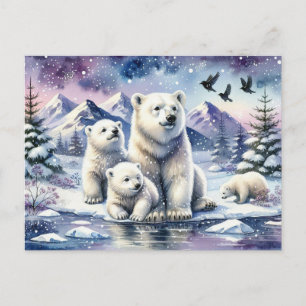 Carte Postale Ours polaires et peinture hivernale neige