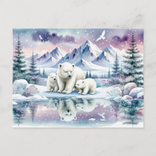 Carte Postale Ours polaires et peinture hivernale neige