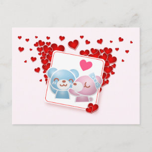 Carte Postale Ours qui s'embrassent avec des cœurs d'amour tout 