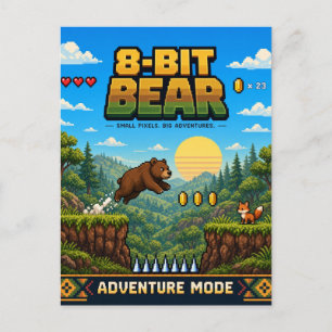 Carte Postale Ours, Rétro Pixel Art 8-Bit