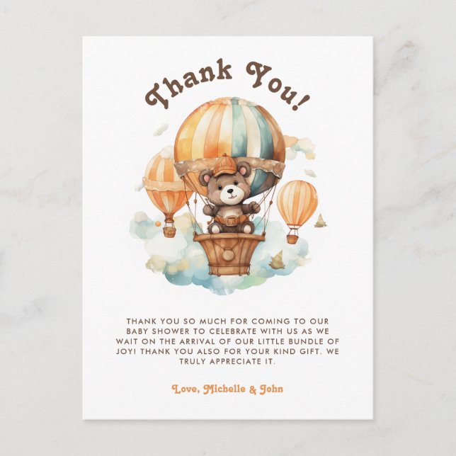 Carte Postale Ours rustique mignon avec baby shower à ballons (Devant)