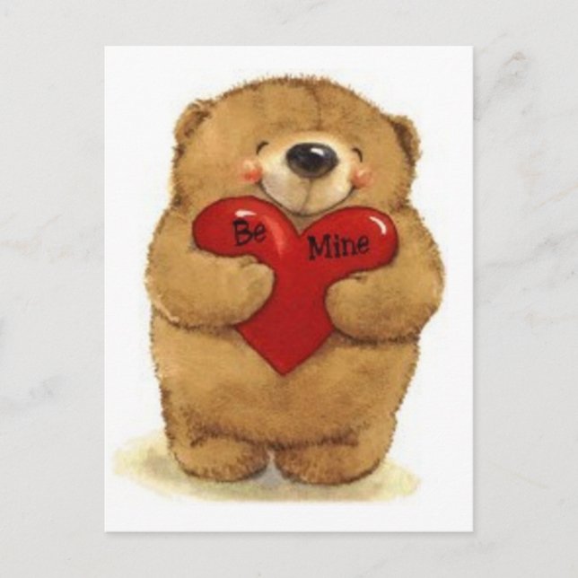 Carte Postale Ours Teddy Avec Le Coeur 'Be Mine' (Devant)