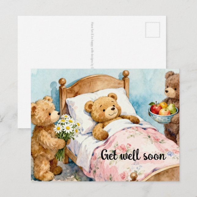 Carte Postale OURSIN TEDDY BEAR à la maison avec des amis 5 (Devant / Derrière)