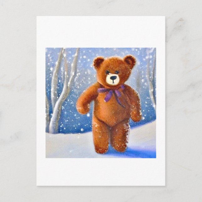 Carte Postale Ourson dans la neige (Devant)