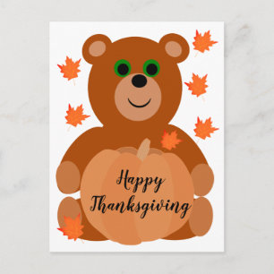 Carte Postale Ourson de Thanksgiving mignon et heureux Citrouill