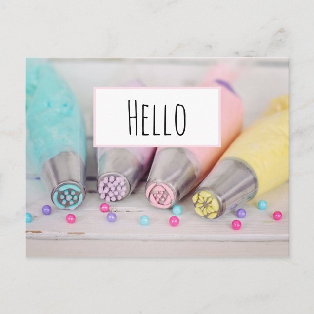 Carte Postale Outils de décoration de gâteaux pastel Hello (Devant)