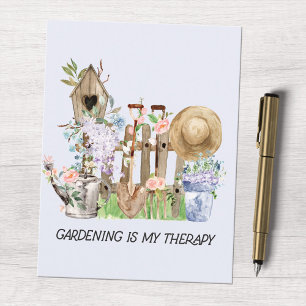 Carte Postale Outils de jardinage floraux à l'aquarelle et citat