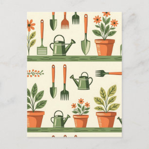 Carte Postale Outils de jardinage mignons motif floral Cozy