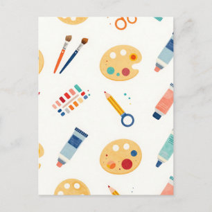 Carte Postale Outils de peinture d'artiste Motif Mignon Aquarell