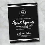 Carte Postale Ouverture du logo<br><div class="desc">Une invitation ludique mais simple en noir et blanc pour une grande ouverture d'entreprise ou un événement de lancement de marque ou de produit. Ajoutez votre propre logo en haut pour lui donner votre marque. Vous pouvez modifier le texte et les arrière - plans en n'importe quelle couleur, et vous...</div>