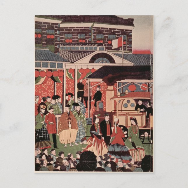 Carte Postale Ouverture du premier chemin de fer au Japon (Devant)