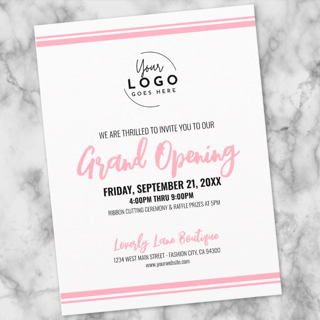 Carte Postale Ouverture solennelle d'entreprise avec logo rose m (Modern Pink Logo Business Grand Opening Postcard)