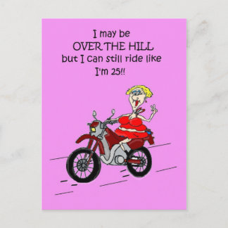 CARTE POSTALE OVER THE HILL HOT MAMA BIKER POST CARD