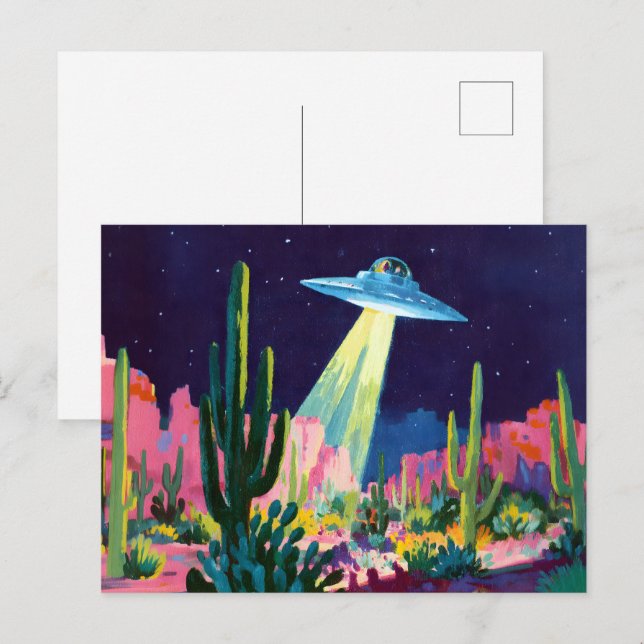 Carte Postale OVNI Alien dans le désert (Devant / Derrière)