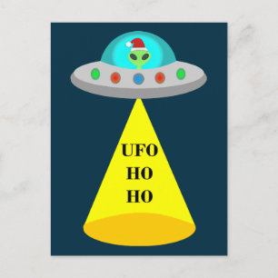 Carte Postale OVNI de Noël Ho Ho Alien soucoupe volante