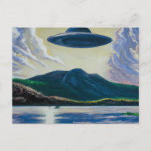 Carte postale OVNI Flying Saucer Mountain Painting