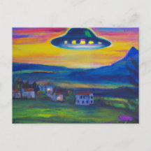 Carte postale OVNI Flying Saucer Village Painting