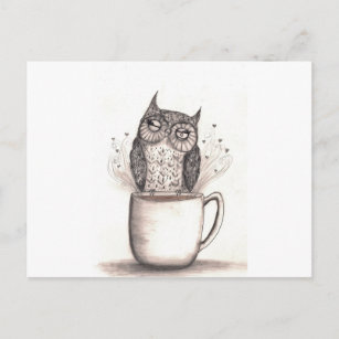 Carte Postale Owl Coffee Time