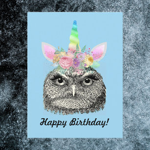 Carte Postale Owl-I-Corn Vintage Unicorn Owl Joyeux anniversaire