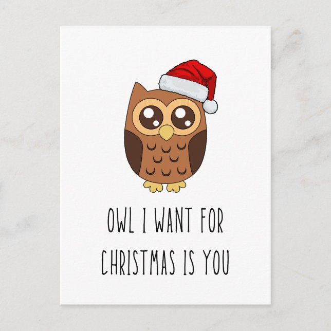 Carte Postale Owl I want for Christmas Is You - Jote Owl Design (Devant)